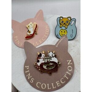 Kawaii Cats Enamel Pins Pottering Cat Bundle Of 3 Sushi High Heel Plastic Bag